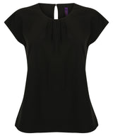 Women's pleat front short sleeve blouse